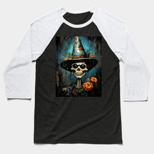 Halloween Skeleton Witch Baseball T-Shirt